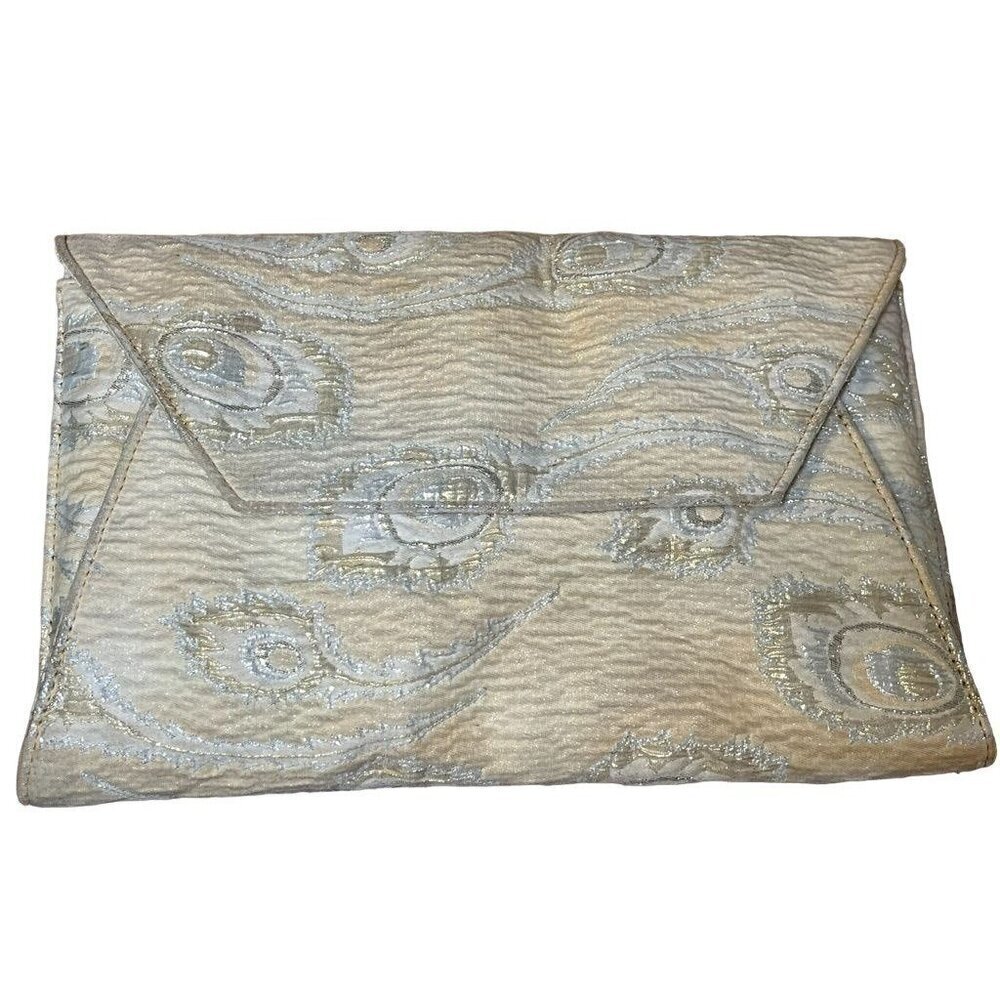 Trina Turk Clutch 11" Metallic Fabric Envelope Purse Formal Wedding Glam Preppy